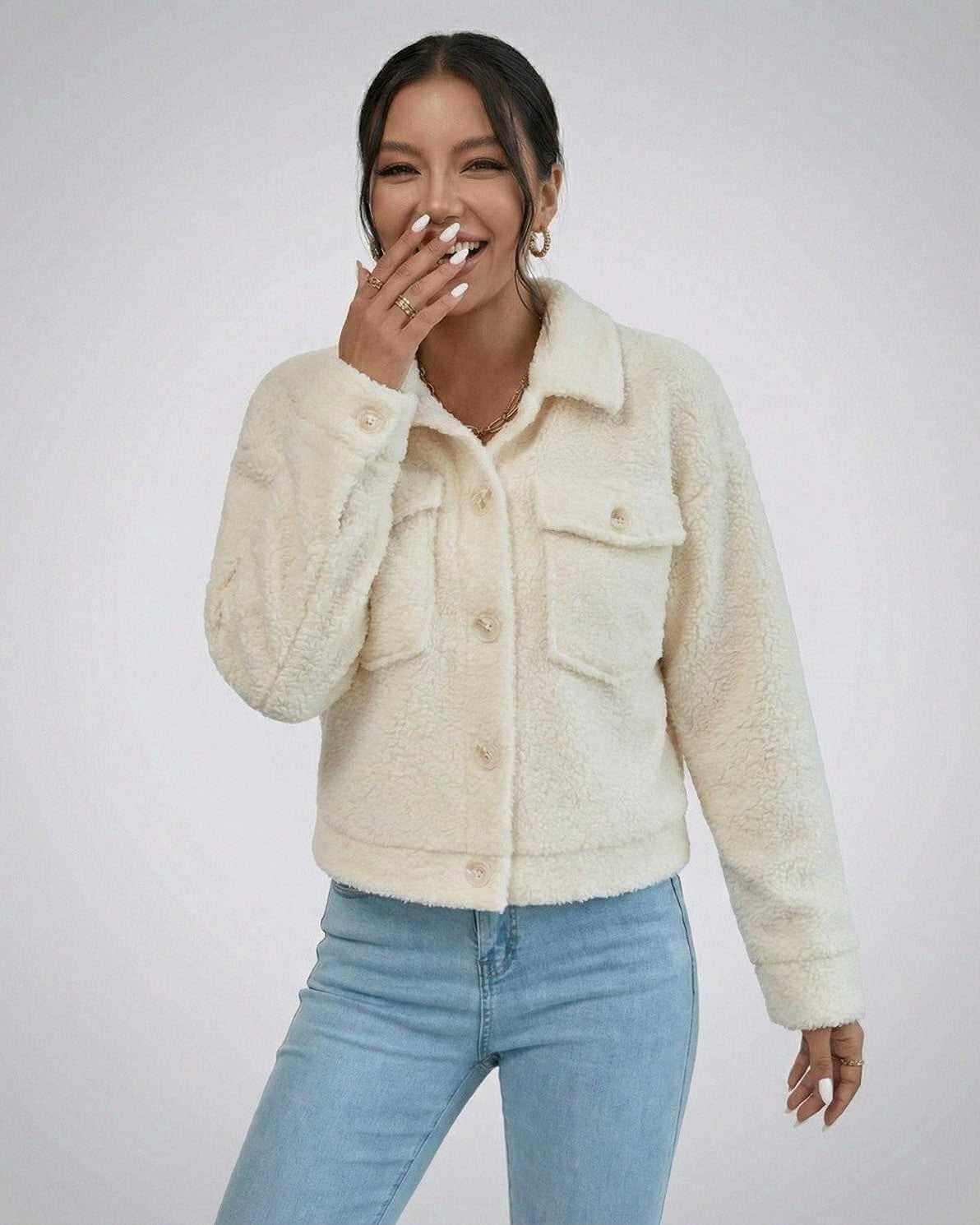 Madu Jacket by RAMBLION, soft faux fur, warm, stylish for winter occasions, featuring a tailored silhouette.