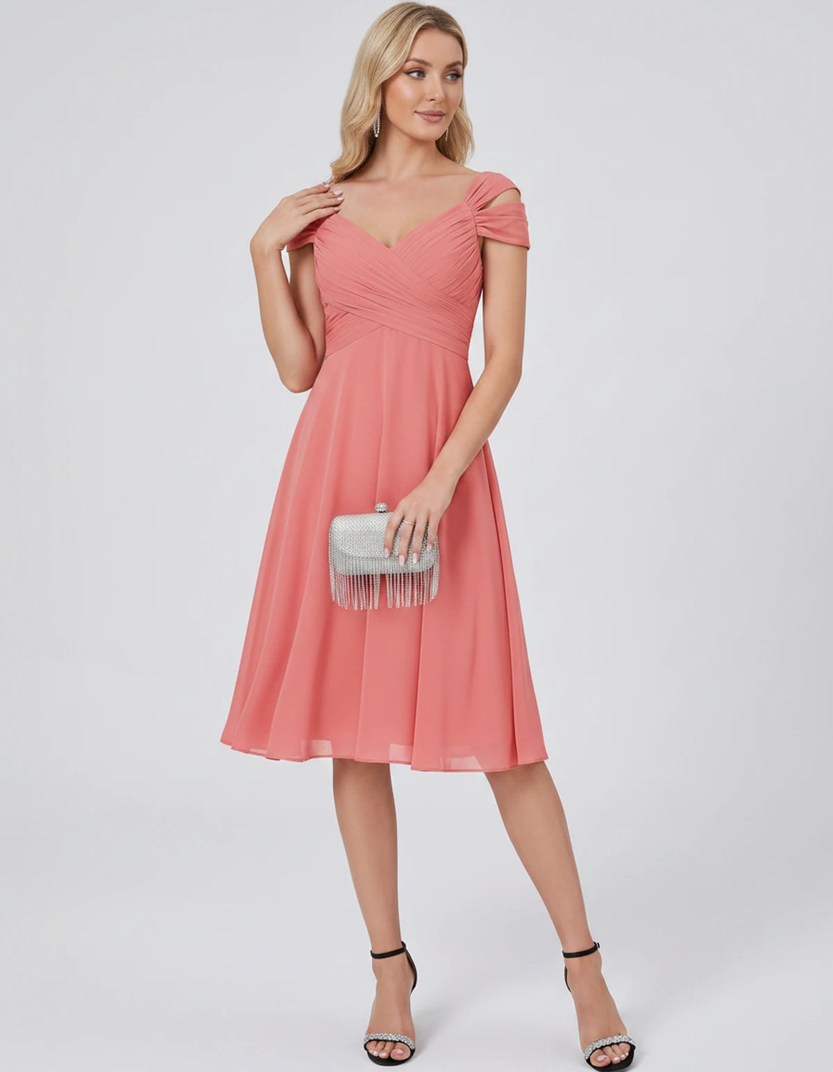 Maelys Midi Dresses — Coral | SKU: RB-25267f-coral-2,RB-25267f-coral-4,RB-25267f-coral-6,RB-25267f-coral-8,RB-25267f-coral-10,RB-25267f-coral-12,RB-25267f-coral-14,RB-25267f-coral-16,RB-25267f-coral-16W,RB-25267f-coral-18W,RB-25267f-coral-20W,RB-25267f-coral-22W