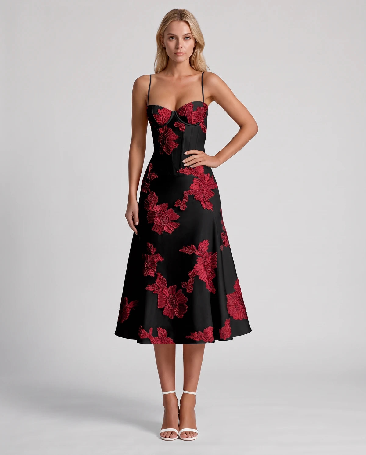 Majorelle Midi Dresses — Black Red