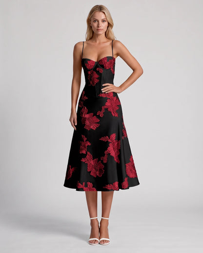 Majorelle Midi Dresses — Black Red