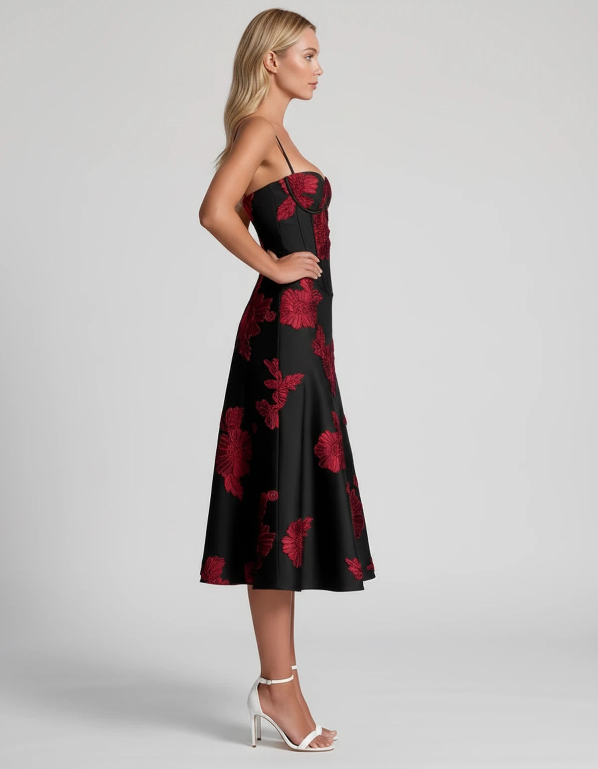 Majorelle Midi Dresses — Black Red | SKU: RB-8775c3-blackred-2,RB-8775c3-blackred-4,RB-8775c3-blackred-6,RB-8775c3-blackred-8,RB-8775c3-blackred-10,RB-8775c3-blackred-12,RB-8775c3-blackred-14,RB-8775c3-blackred-16,RB-8775c3-blackred-16W,RB-8775c3-blackred-18W,RB-8775c3-blackred-20W,RB-8775c3-blackred-22W