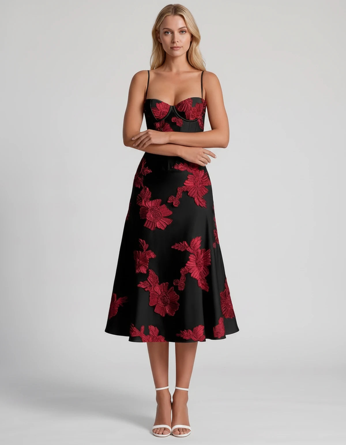 Majorelle Midi Dresses — Black Red | SKU: RB-8775c3-blackred-2,RB-8775c3-blackred-4,RB-8775c3-blackred-6,RB-8775c3-blackred-8,RB-8775c3-blackred-10,RB-8775c3-blackred-12,RB-8775c3-blackred-14,RB-8775c3-blackred-16,RB-8775c3-blackred-16W,RB-8775c3-blackred-18W,RB-8775c3-blackred-20W,RB-8775c3-blackred-22W