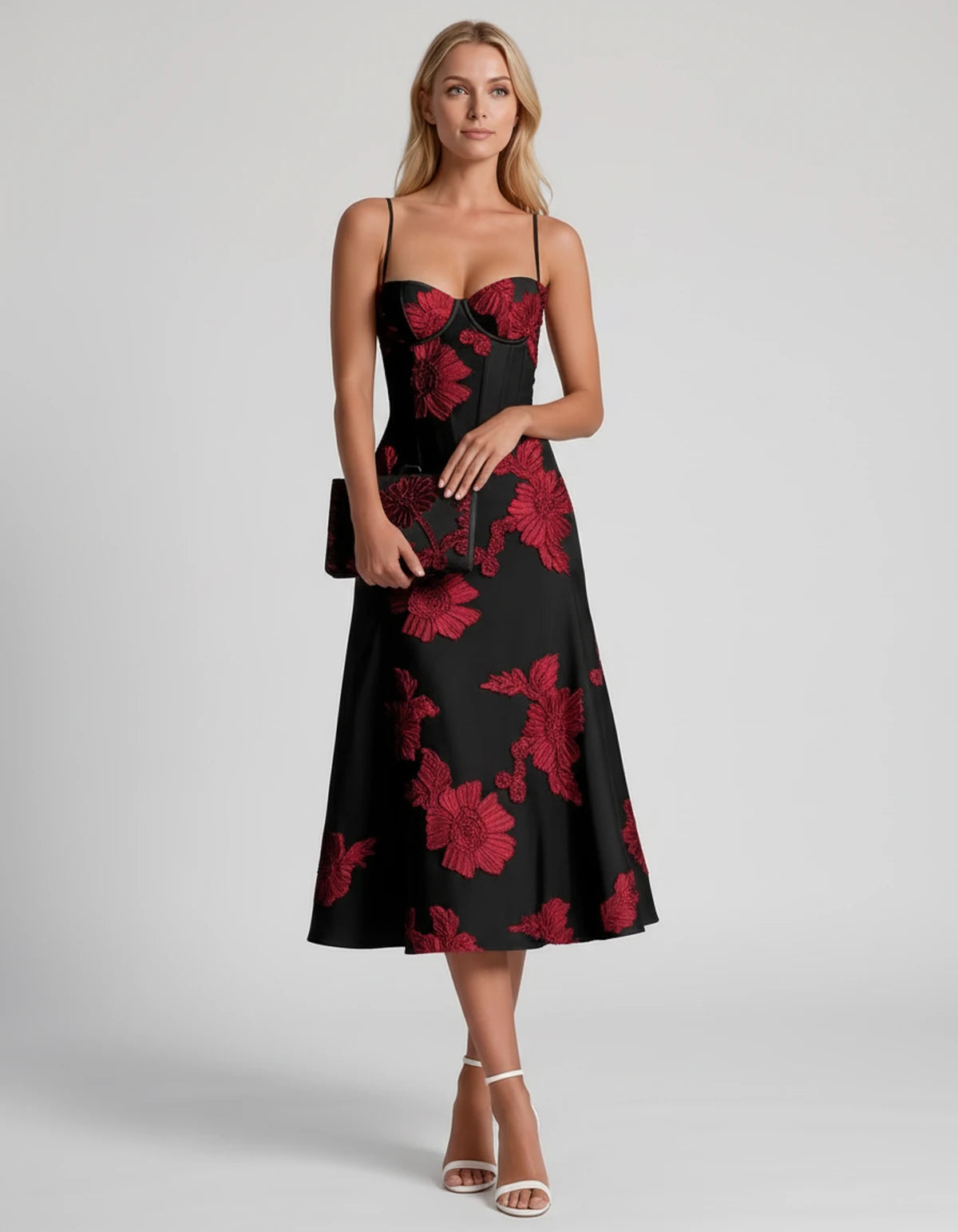 Majorelle Midi Dresses — Black Red | SKU: RB-8775c3-blackred-2,RB-8775c3-blackred-4,RB-8775c3-blackred-6,RB-8775c3-blackred-8,RB-8775c3-blackred-10,RB-8775c3-blackred-12,RB-8775c3-blackred-14,RB-8775c3-blackred-16,RB-8775c3-blackred-16W,RB-8775c3-blackred-18W,RB-8775c3-blackred-20W,RB-8775c3-blackred-22W
