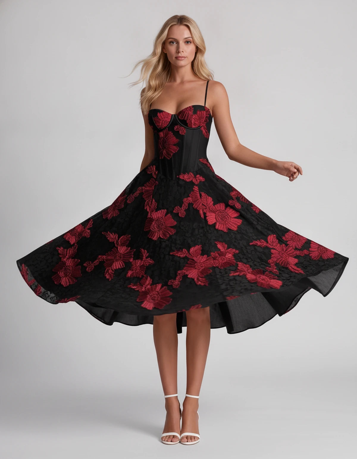 Majorelle Midi Dresses — Black Red | SKU: RB-8775c3-blackred-2,RB-8775c3-blackred-4,RB-8775c3-blackred-6,RB-8775c3-blackred-8,RB-8775c3-blackred-10,RB-8775c3-blackred-12,RB-8775c3-blackred-14,RB-8775c3-blackred-16,RB-8775c3-blackred-16W,RB-8775c3-blackred-18W,RB-8775c3-blackred-20W,RB-8775c3-blackred-22W