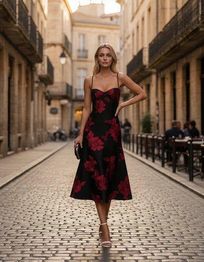 Majorelle Midi Dresses — Black Red | SKU: RB-8775c3-blackred-2,RB-8775c3-blackred-4,RB-8775c3-blackred-6,RB-8775c3-blackred-8,RB-8775c3-blackred-10,RB-8775c3-blackred-12,RB-8775c3-blackred-14,RB-8775c3-blackred-16,RB-8775c3-blackred-16W,RB-8775c3-blackred-18W,RB-8775c3-blackred-20W,RB-8775c3-blackred-22W