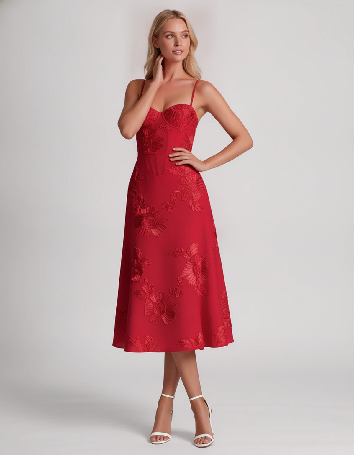 Majorelle Midi Dresses — Red | SKU: RB-8775c3-red-2,RB-8775c3-red-4,RB-8775c3-red-6,RB-8775c3-red-8,RB-8775c3-red-10,RB-8775c3-red-12,RB-8775c3-red-14,RB-8775c3-red-16,RB-8775c3-red-16W,RB-8775c3-red-18W,RB-8775c3-red-20W,RB-8775c3-red-22W