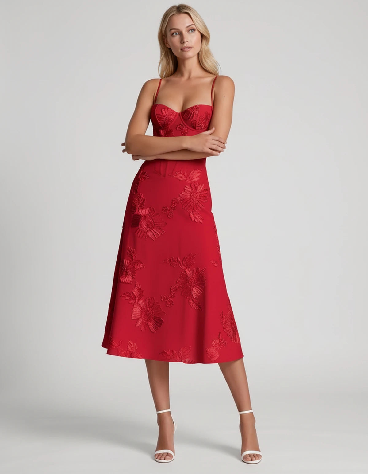 Majorelle Midi Dresses — Red | SKU: RB-8775c3-red-2,RB-8775c3-red-4,RB-8775c3-red-6,RB-8775c3-red-8,RB-8775c3-red-10,RB-8775c3-red-12,RB-8775c3-red-14,RB-8775c3-red-16,RB-8775c3-red-16W,RB-8775c3-red-18W,RB-8775c3-red-20W,RB-8775c3-red-22W