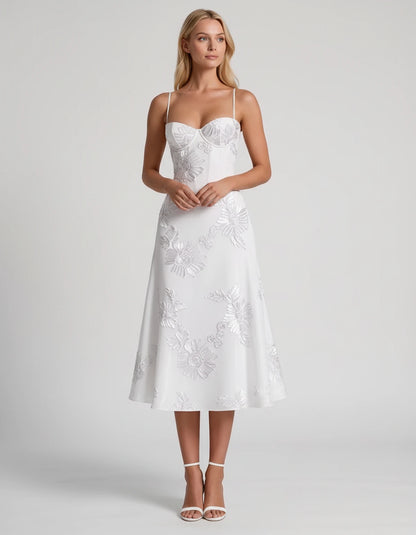 Majorelle Midi Dresses — White | SKU: RB-8775c3-white-2,RB-8775c3-white-4,RB-8775c3-white-6,RB-8775c3-white-8,RB-8775c3-white-10,RB-8775c3-white-12,RB-8775c3-white-14,RB-8775c3-white-16,RB-8775c3-white-16W,RB-8775c3-white-18W,RB-8775c3-white-20W,RB-8775c3-white-22W