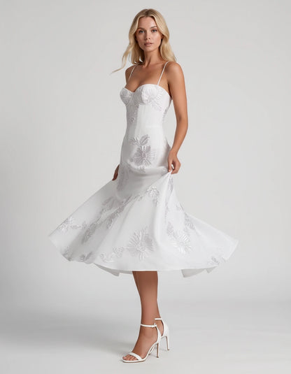 Majorelle Midi Dresses — White | SKU: RB-8775c3-white-2,RB-8775c3-white-4,RB-8775c3-white-6,RB-8775c3-white-8,RB-8775c3-white-10,RB-8775c3-white-12,RB-8775c3-white-14,RB-8775c3-white-16,RB-8775c3-white-16W,RB-8775c3-white-18W,RB-8775c3-white-20W,RB-8775c3-white-22W