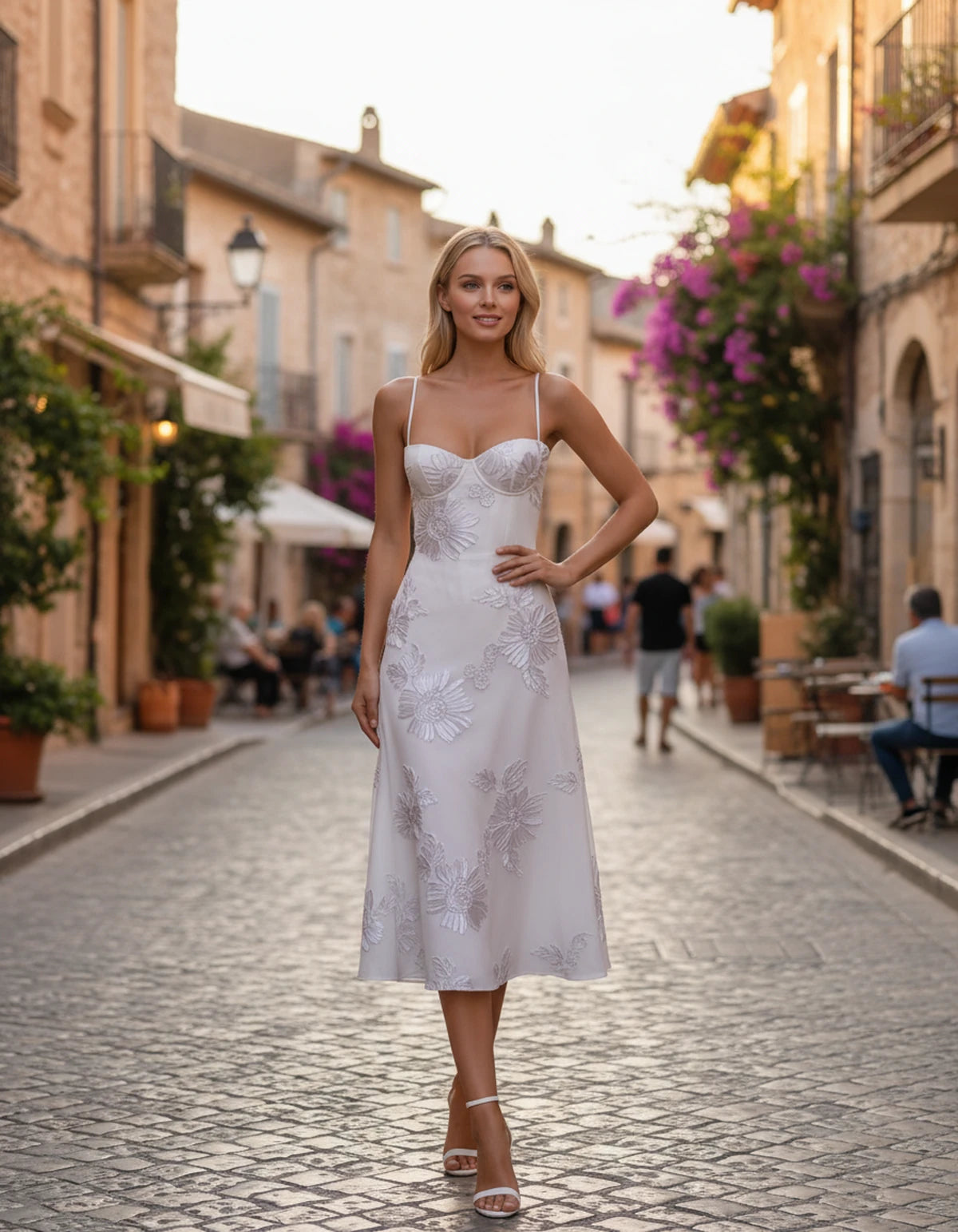 Majorelle Midi Dresses — White | SKU: RB-8775c3-white-2,RB-8775c3-white-4,RB-8775c3-white-6,RB-8775c3-white-8,RB-8775c3-white-10,RB-8775c3-white-12,RB-8775c3-white-14,RB-8775c3-white-16,RB-8775c3-white-16W,RB-8775c3-white-18W,RB-8775c3-white-20W,RB-8775c3-white-22W