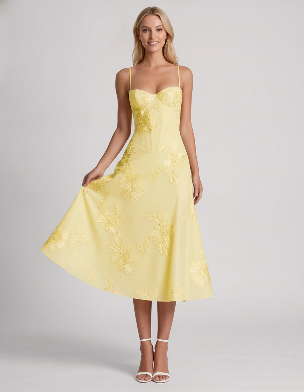 Majorelle Midi Dresses — Yellow | SKU: RB-8775c3-yellow-2,RB-8775c3-yellow-4,RB-8775c3-yellow-6,RB-8775c3-yellow-8,RB-8775c3-yellow-10,RB-8775c3-yellow-12,RB-8775c3-yellow-14,RB-8775c3-yellow-16,RB-8775c3-yellow-16W,RB-8775c3-yellow-18W,RB-8775c3-yellow-20W,RB-8775c3-yellow-22W