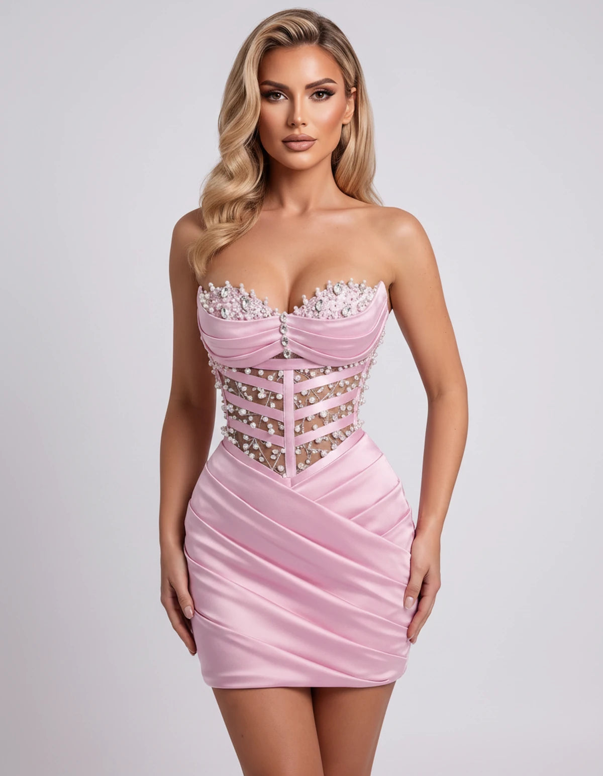 Malvina Mini Dress — Pink | SKU: RB-78b79d-pink-2,RB-78b79d-pink-4,RB-78b79d-pink-6,RB-78b79d-pink-8,RB-78b79d-pink-10,RB-78b79d-pink-12,RB-78b79d-pink-14,RB-78b79d-pink-16,RB-78b79d-pink-16W,RB-78b79d-pink-18W