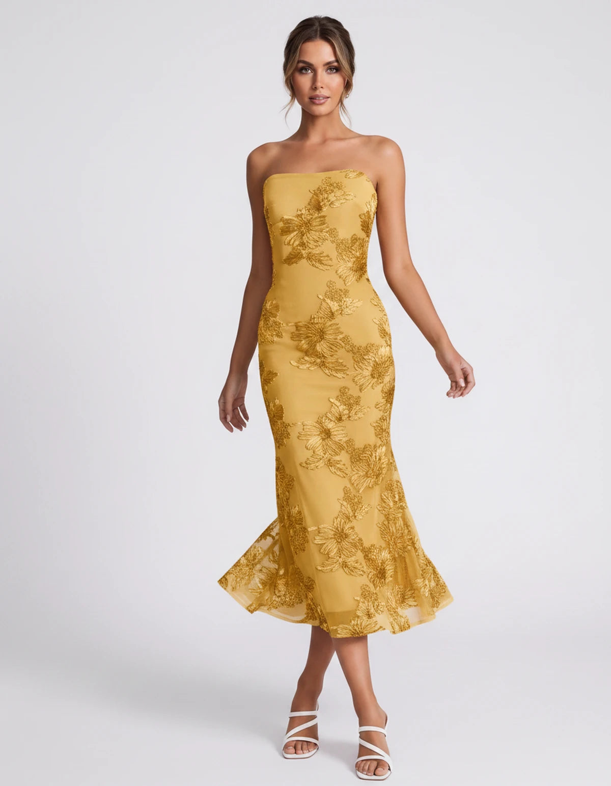 Mandarine Midi Dresses — Gold | SKU: RB-257a52-gold-2,RB-257a52-gold-4,RB-257a52-gold-6,RB-257a52-gold-8,RB-257a52-gold-10,RB-257a52-gold-12,RB-257a52-gold-14,RB-257a52-gold-16,RB-257a52-gold-16W,RB-257a52-gold-18W,RB-257a52-gold-20W,RB-257a52-gold-22W