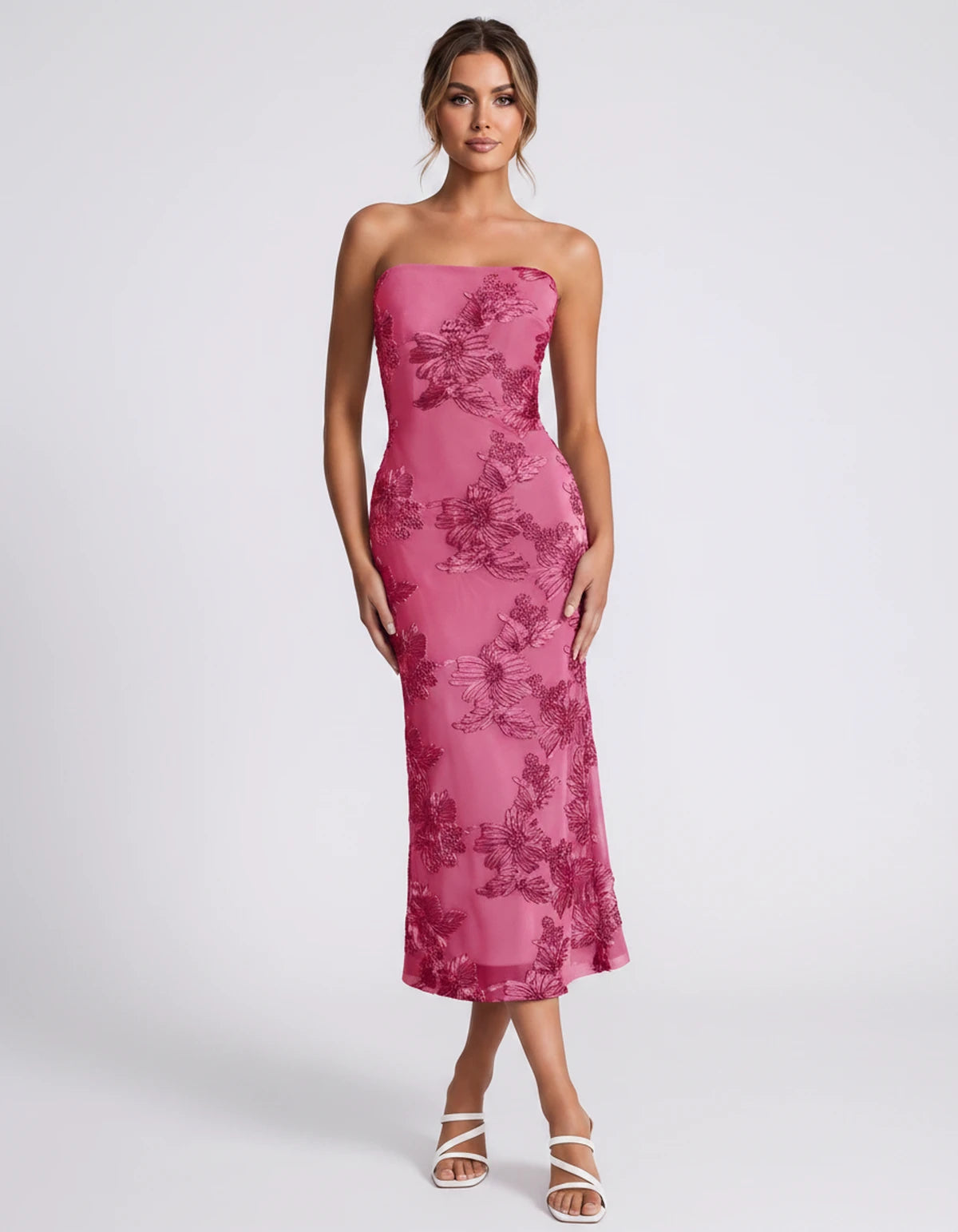 Mandarine Midi Dresses — Hot Pink | SKU: RB-257a52-hotpink-2,RB-257a52-hotpink-4,RB-257a52-hotpink-6,RB-257a52-hotpink-8,RB-257a52-hotpink-10,RB-257a52-hotpink-12,RB-257a52-hotpink-14,RB-257a52-hotpink-16,RB-257a52-hotpink-16W,RB-257a52-hotpink-18W,RB-257a52-hotpink-20W,RB-257a52-hotpink-22W