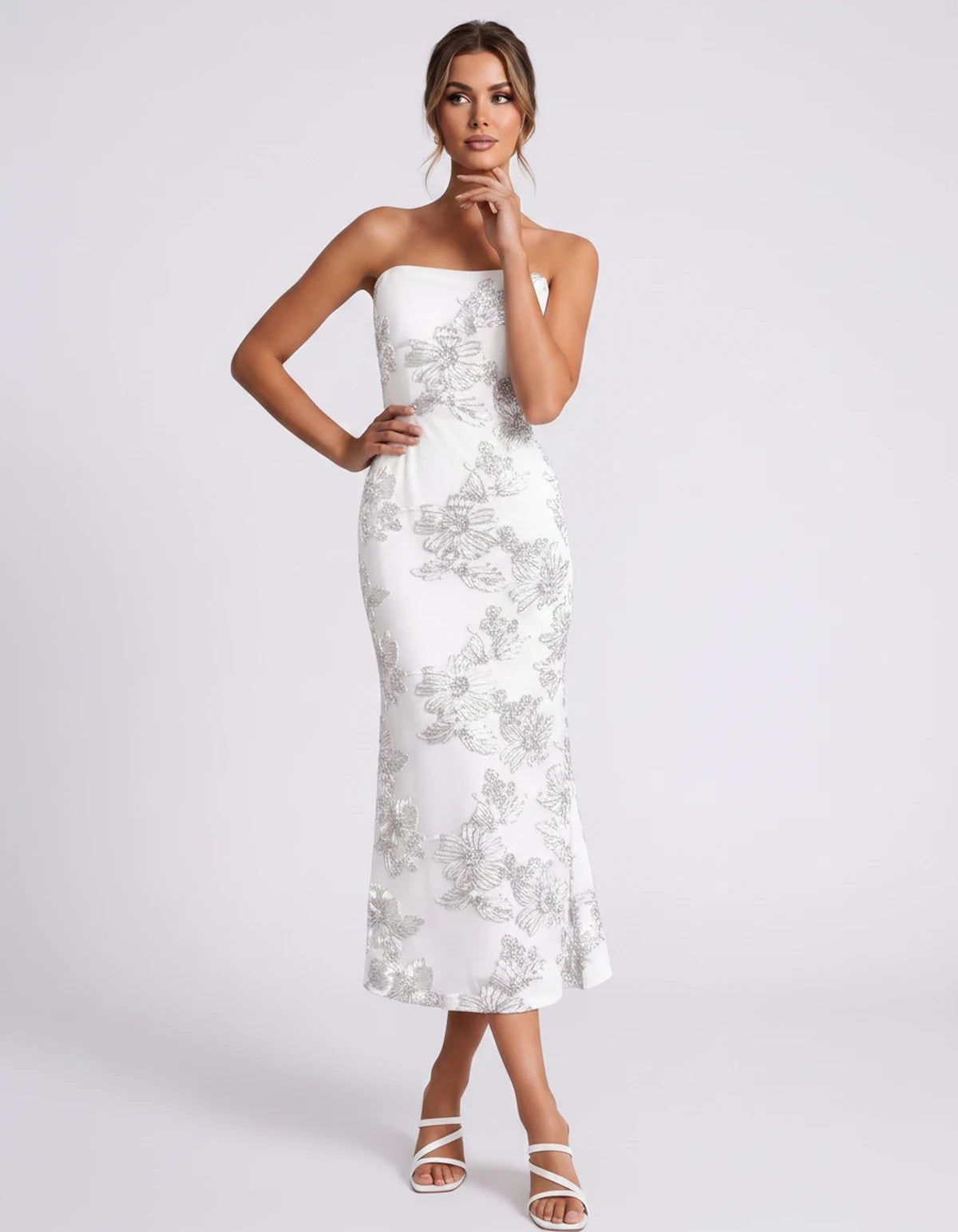 Mandarine Midi Dresses — White | SKU: RB-257a52-white-2,RB-257a52-white-4,RB-257a52-white-6,RB-257a52-white-8,RB-257a52-white-10,RB-257a52-white-12,RB-257a52-white-14,RB-257a52-white-16,RB-257a52-white-16W,RB-257a52-white-18W,RB-257a52-white-20W,RB-257a52-white-22W