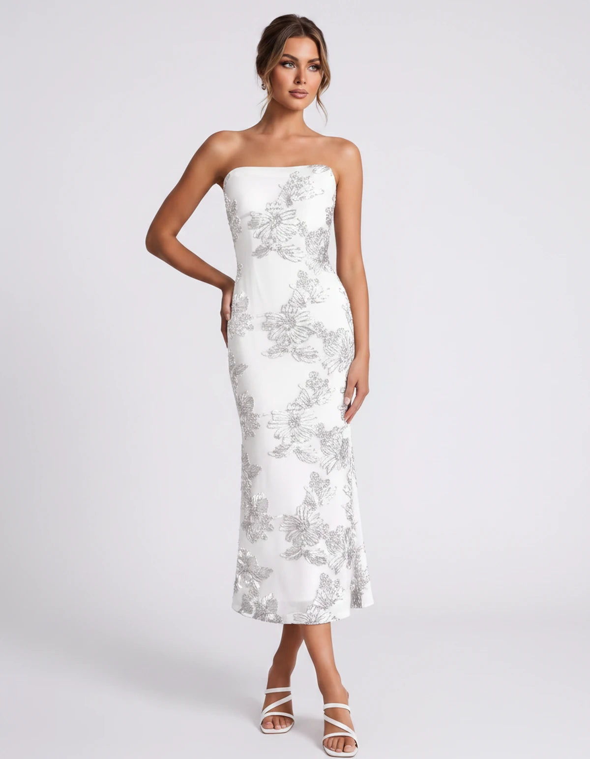 Mandarine Midi Dresses — White | SKU: RB-257a52-white-2,RB-257a52-white-4,RB-257a52-white-6,RB-257a52-white-8,RB-257a52-white-10,RB-257a52-white-12,RB-257a52-white-14,RB-257a52-white-16,RB-257a52-white-16W,RB-257a52-white-18W,RB-257a52-white-20W,RB-257a52-white-22W