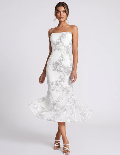 Mandarine Midi Dresses — White | SKU: RB-257a52-white-2,RB-257a52-white-4,RB-257a52-white-6,RB-257a52-white-8,RB-257a52-white-10,RB-257a52-white-12,RB-257a52-white-14,RB-257a52-white-16,RB-257a52-white-16W,RB-257a52-white-18W,RB-257a52-white-20W,RB-257a52-white-22W