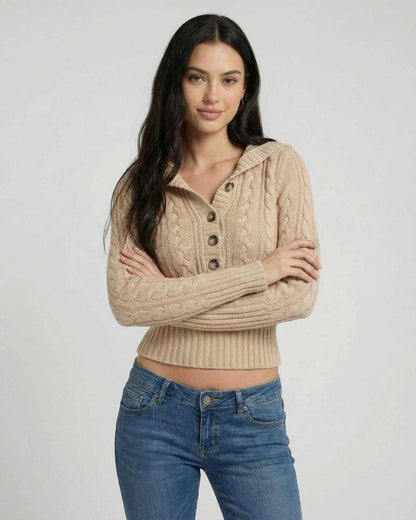 Marettimo Sweater by RAMBLION, beige hooded cable knit, sophisticated look perfect for transitional weather.