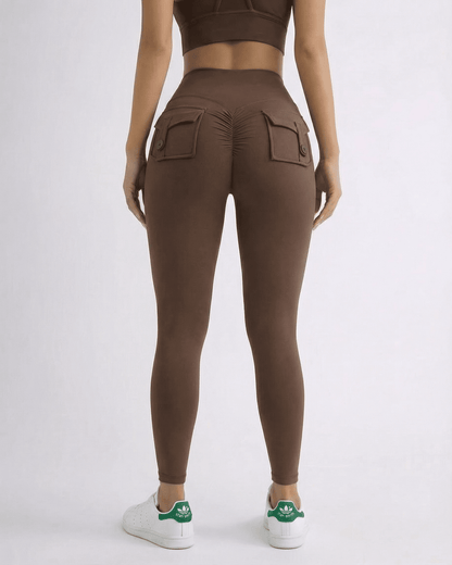Brown Leggings, back view | Ramblion | SKU: HZL-32789-brown-L-5261,HZL-32789-brown-M-5224,HZL-32789-brown-S-1335,HZL-32789-brown-XL-9698,HZL-32789-brown-XS-9682