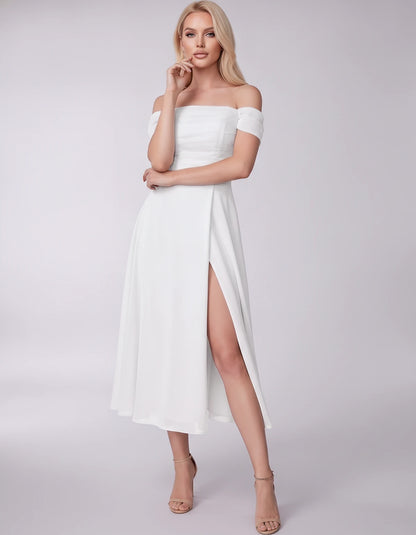 Marisol Midi Dresses — White | SKU: RB-3c3e40-white-2,RB-3c3e40-white-4,RB-3c3e40-white-6,RB-3c3e40-white-8,RB-3c3e40-white-10,RB-3c3e40-white-12,RB-3c3e40-white-14,RB-3c3e40-white-16,RB-3c3e40-white-16W,RB-3c3e40-white-18W,RB-3c3e40-white-20W,RB-3c3e40-white-22W