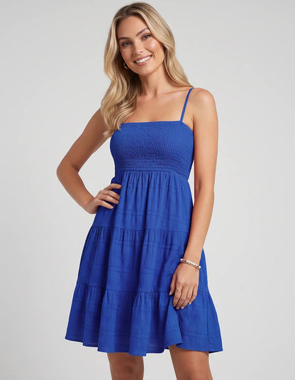 Textured Polyester Sleeveless Square Neck A-Line Mini Dress for Party, Cocktail, Evening, Summer Vacation & Wedding Guest Eve | SKU: MMD-483920174615208-BLUE-L,MMD-483920174615208-BLUE-M,MMD-483920174615208-BLUE-S,MMD-483920174615208-BLUE-XL,MMD-483920174615208-BLUE-XS
