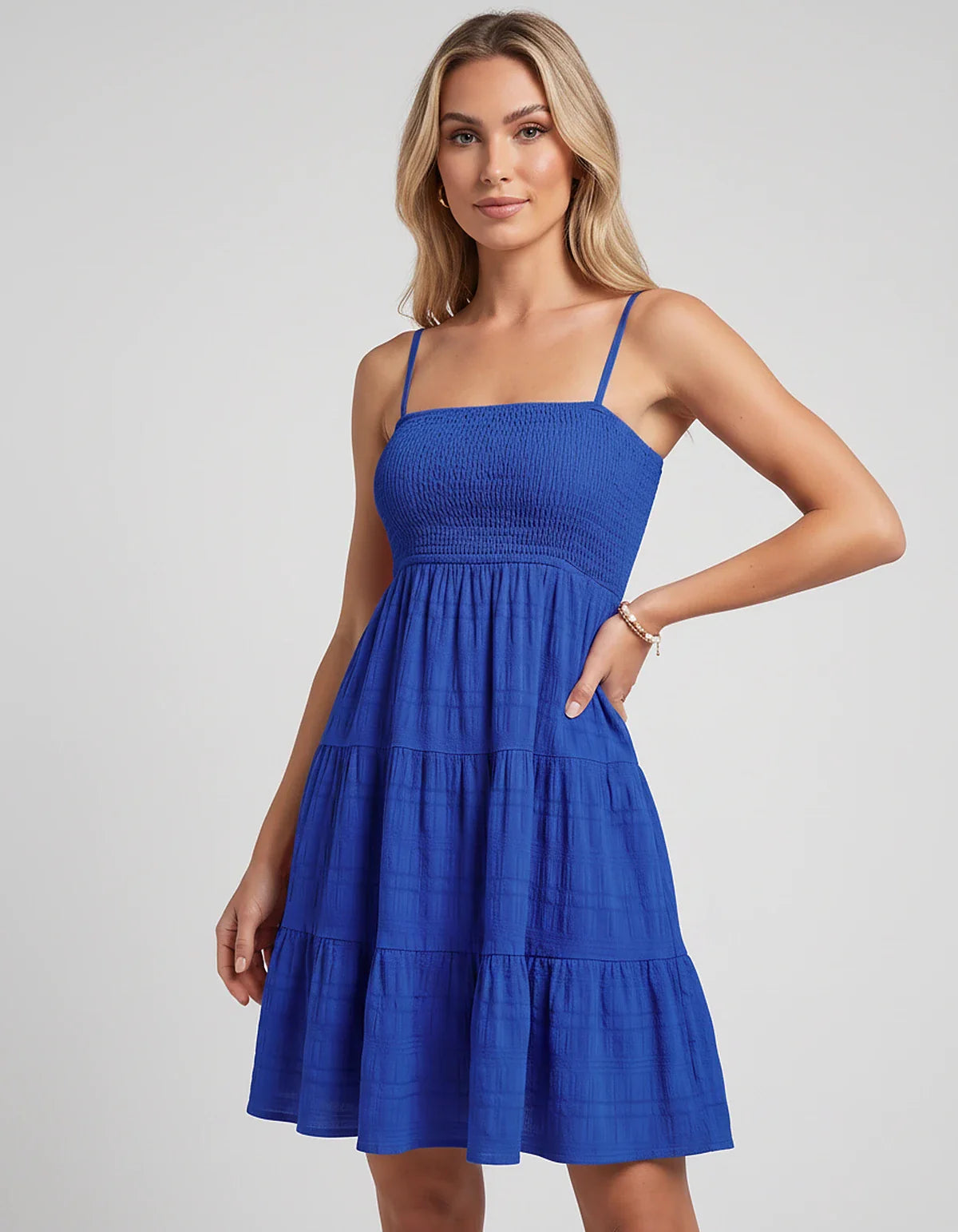 Textured Polyester Sleeveless Square Neck A-Line Mini Dress for Party, Cocktail, Evening, Summer Vacation & Wedding Guest Eve | SKU: MMD-483920174615208-BLUE-L,MMD-483920174615208-BLUE-M,MMD-483920174615208-BLUE-S,MMD-483920174615208-BLUE-XL,MMD-483920174615208-BLUE-XS