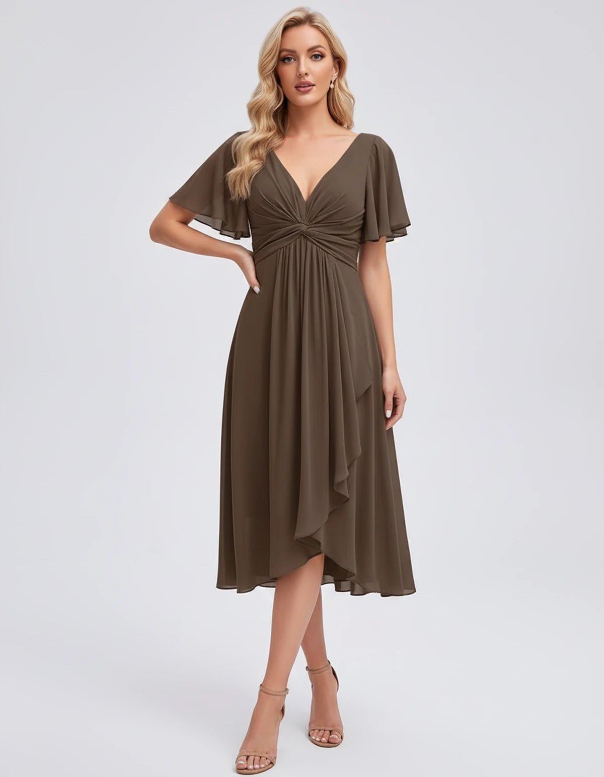 Maylis Midi Dresses — Brown | SKU: RB-cd26cb-brown-2,RB-cd26cb-brown-4,RB-cd26cb-brown-6,RB-cd26cb-brown-8,RB-cd26cb-brown-10,RB-cd26cb-brown-12,RB-cd26cb-brown-14,RB-cd26cb-brown-16,RB-cd26cb-brown-16W,RB-cd26cb-brown-18W,RB-cd26cb-brown-20W,RB-cd26cb-brown-22W
