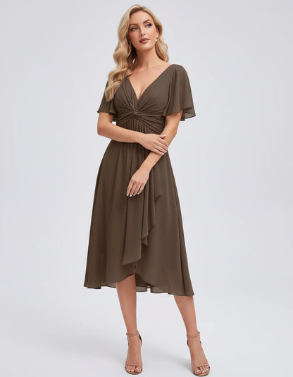 Maylis Midi Dresses — Brown | SKU: RB-cd26cb-brown-2,RB-cd26cb-brown-4,RB-cd26cb-brown-6,RB-cd26cb-brown-8,RB-cd26cb-brown-10,RB-cd26cb-brown-12,RB-cd26cb-brown-14,RB-cd26cb-brown-16,RB-cd26cb-brown-16W,RB-cd26cb-brown-18W,RB-cd26cb-brown-20W,RB-cd26cb-brown-22W