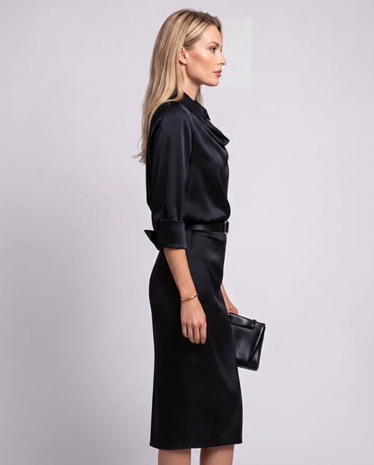 Melisande Midi Dresses — Black | SKU: RB-65198c-black-XS,RB-65198c-black-S,RB-65198c-black-M,RB-65198c-black-L,RB-65198c-black-XL,RB-65198c-black-2XL
