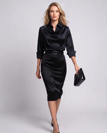 Melisande Midi Dresses — Black | SKU: RB-65198c-black-XS,RB-65198c-black-S,RB-65198c-black-M,RB-65198c-black-L,RB-65198c-black-XL,RB-65198c-black-2XL