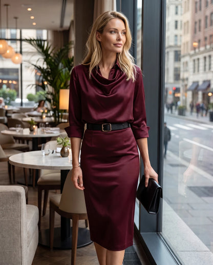 Melisande Midi Dresses — Burgundy | SKU: RB-65198c-burgundy-XS,RB-65198c-burgundy-S,RB-65198c-burgundy-M,RB-65198c-burgundy-L,RB-65198c-burgundy-XL,RB-65198c-burgundy-2XL