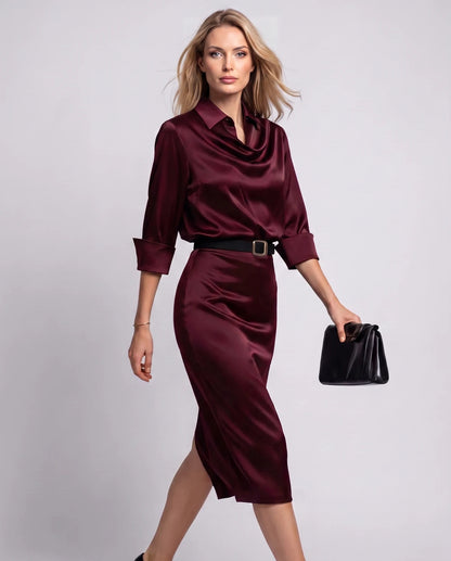 Melisande Midi Dresses — Burgundy | SKU: RB-65198c-burgundy-XS,RB-65198c-burgundy-S,RB-65198c-burgundy-M,RB-65198c-burgundy-L,RB-65198c-burgundy-XL,RB-65198c-burgundy-2XL