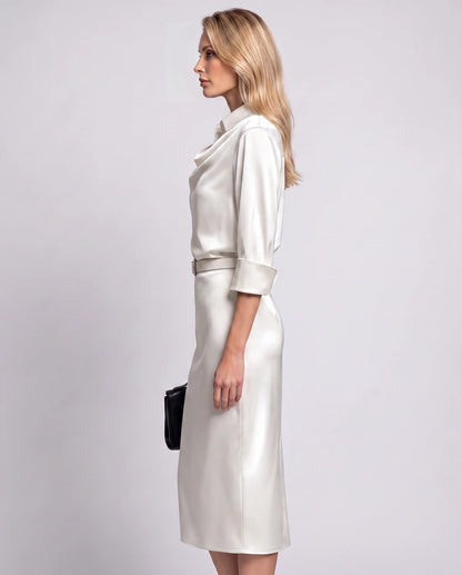 Melisande Midi Dresses — White | SKU: RB-65198c-white-XS,RB-65198c-white-S,RB-65198c-white-M,RB-65198c-white-L,RB-65198c-white-XL,RB-65198c-white-2XL