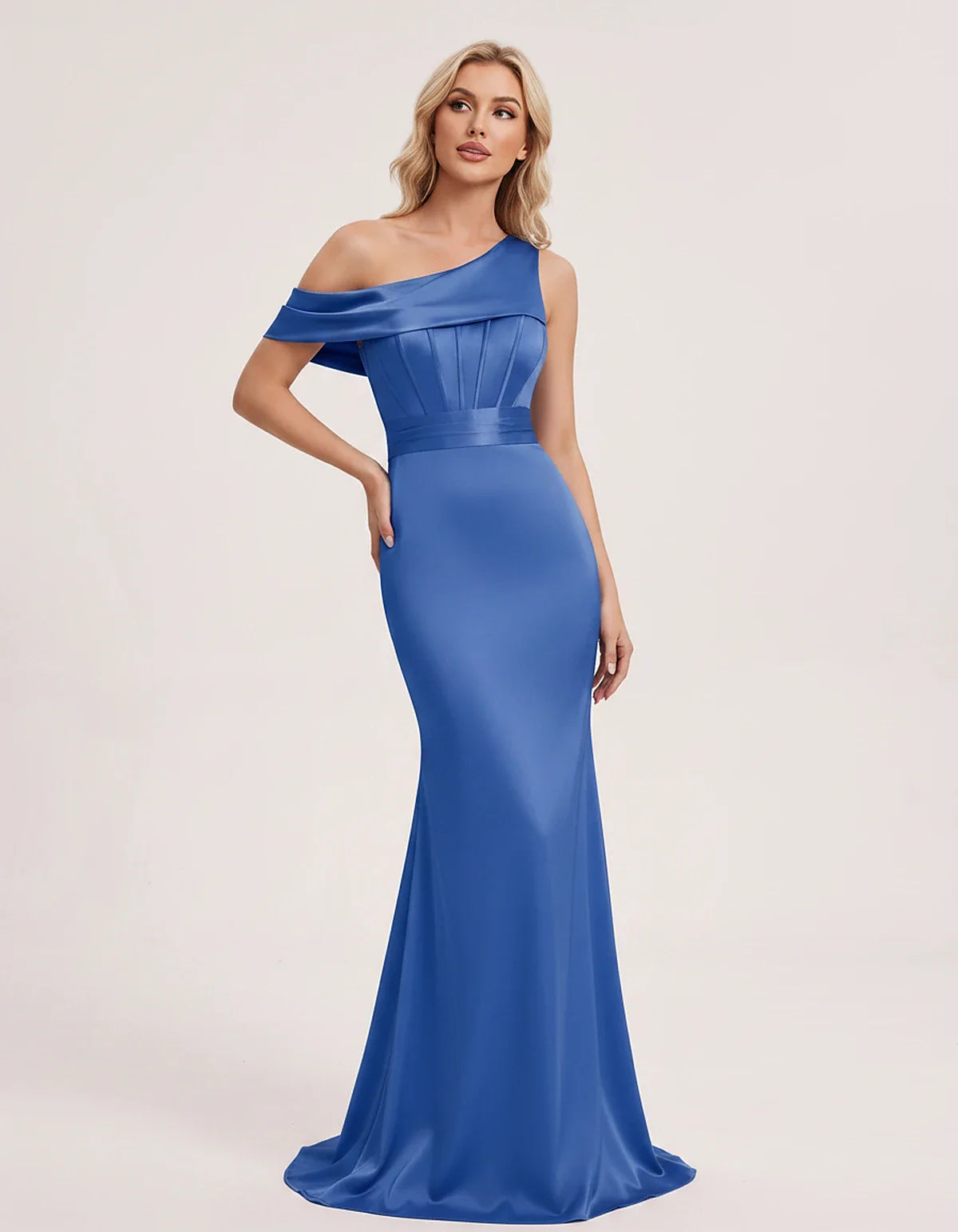Satin One-Shoulder Off-Shoulder Mermaid Maxi Dress for Party, Cocktail, Evening, Wedding Guest, Bridesmaid & Summer Events, f | SKU: MD-582746193847561-BLUE-L,MD-582746193847561-BLUE-M,MD-582746193847561-BLUE-S,MD-582746193847561-BLUE-XL,MD-582746193847561-BLUE-XS