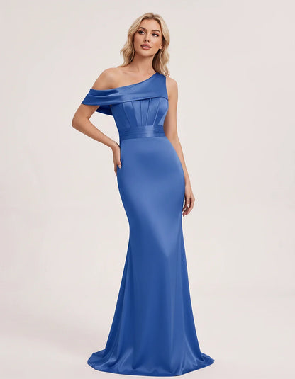Satin One-Shoulder Off-Shoulder Mermaid Maxi Dress for Party, Cocktail, Evening, Wedding Guest, Bridesmaid & Summer Events, f | SKU: MD-582746193847561-BLUE-L,MD-582746193847561-BLUE-M,MD-582746193847561-BLUE-S,MD-582746193847561-BLUE-XL,MD-582746193847561-BLUE-XS