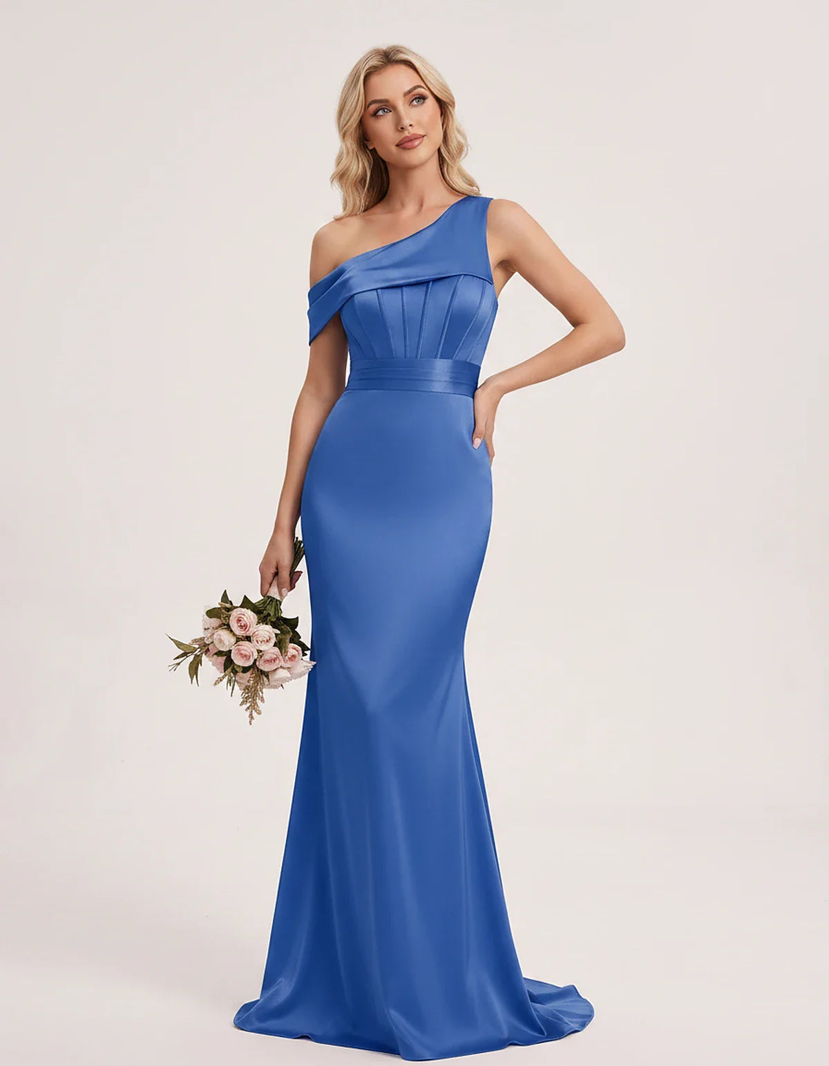 Satin One-Shoulder Off-Shoulder Mermaid Maxi Dress for Party, Cocktail, Evening, Wedding Guest, Bridesmaid & Summer Events, f | SKU: MD-582746193847561-BLUE-L,MD-582746193847561-BLUE-M,MD-582746193847561-BLUE-S,MD-582746193847561-BLUE-XL,MD-582746193847561-BLUE-XS