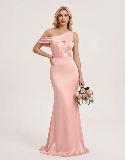 Satin One-Shoulder Off-Shoulder Mermaid Maxi Dress for Party, Cocktail, Evening, Wedding Guest, Bridesmaid & Summer Events, f | SKU: MD-582746193847561-BLUSH-L,MD-582746193847561-BLUSH-M,MD-582746193847561-BLUSH-S,MD-582746193847561-BLUSH-XL,MD-582746193847561-BLUSH-XS