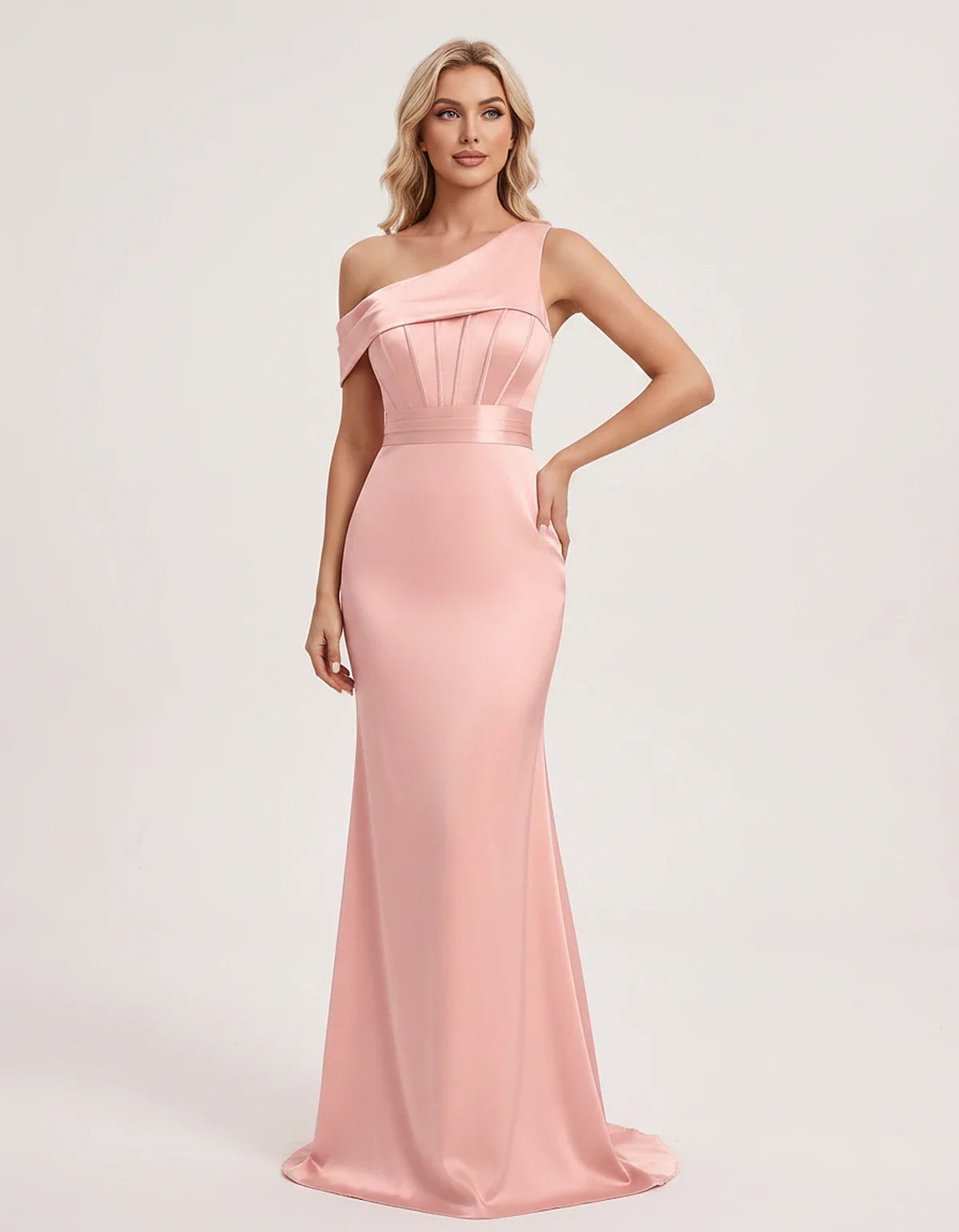 Satin One-Shoulder Off-Shoulder Mermaid Maxi Dress for Party, Cocktail, Evening, Wedding Guest, Bridesmaid & Summer Events, f | SKU: MD-582746193847561-BLUSH-L,MD-582746193847561-BLUSH-M,MD-582746193847561-BLUSH-S,MD-582746193847561-BLUSH-XL,MD-582746193847561-BLUSH-XS
