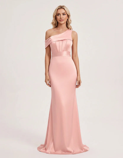 Satin One-Shoulder Off-Shoulder Mermaid Maxi Dress for Party, Cocktail, Evening, Wedding Guest, Bridesmaid & Summer Events, f | SKU: MD-582746193847561-BLUSH-L,MD-582746193847561-BLUSH-M,MD-582746193847561-BLUSH-S,MD-582746193847561-BLUSH-XL,MD-582746193847561-BLUSH-XS