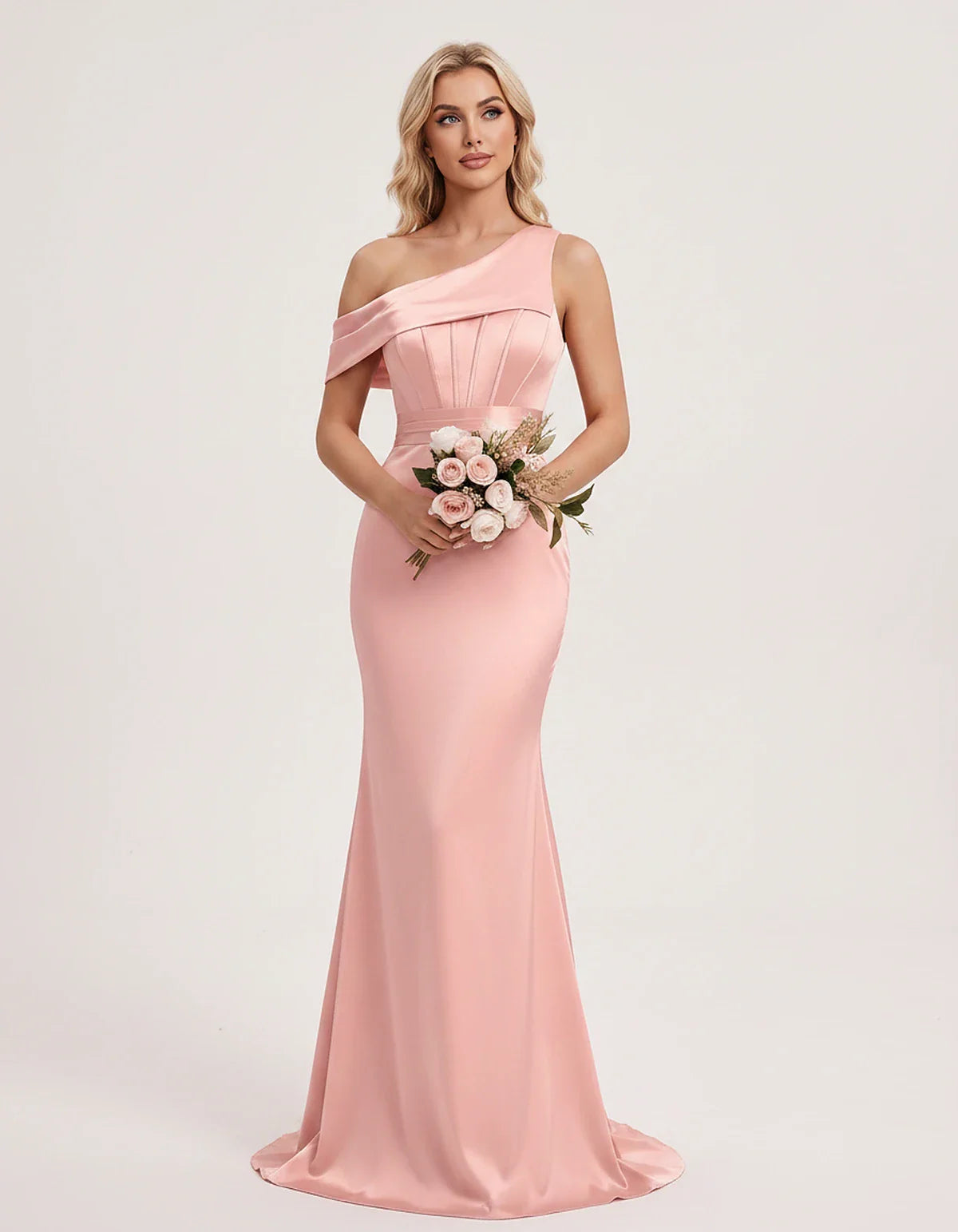 Satin One-Shoulder Off-Shoulder Mermaid Maxi Dress for Party, Cocktail, Evening, Wedding Guest, Bridesmaid & Summer Events, f | SKU: MD-582746193847561-BLUSH-L,MD-582746193847561-BLUSH-M,MD-582746193847561-BLUSH-S,MD-582746193847561-BLUSH-XL,MD-582746193847561-BLUSH-XS