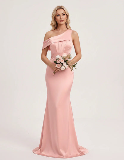 Satin One-Shoulder Off-Shoulder Mermaid Maxi Dress for Party, Cocktail, Evening, Wedding Guest, Bridesmaid & Summer Events, f | SKU: MD-582746193847561-BLUSH-L,MD-582746193847561-BLUSH-M,MD-582746193847561-BLUSH-S,MD-582746193847561-BLUSH-XL,MD-582746193847561-BLUSH-XS