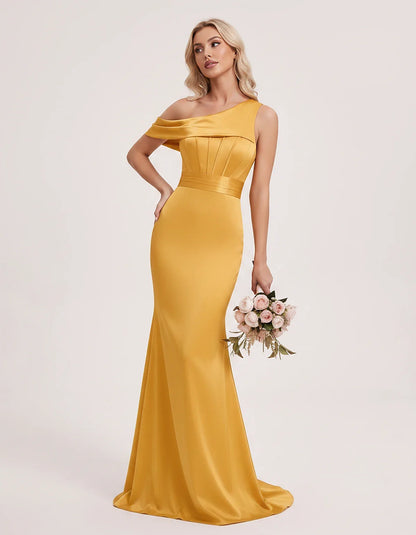 Satin One-Shoulder Off-Shoulder Mermaid Maxi Dress for Party, Cocktail, Evening, Wedding Guest, Bridesmaid & Summer Events, f | SKU: MD-582746193847561-GOLD-L,MD-582746193847561-GOLD-M,MD-582746193847561-GOLD-S,MD-582746193847561-GOLD-XL,MD-582746193847561-GOLD-XS