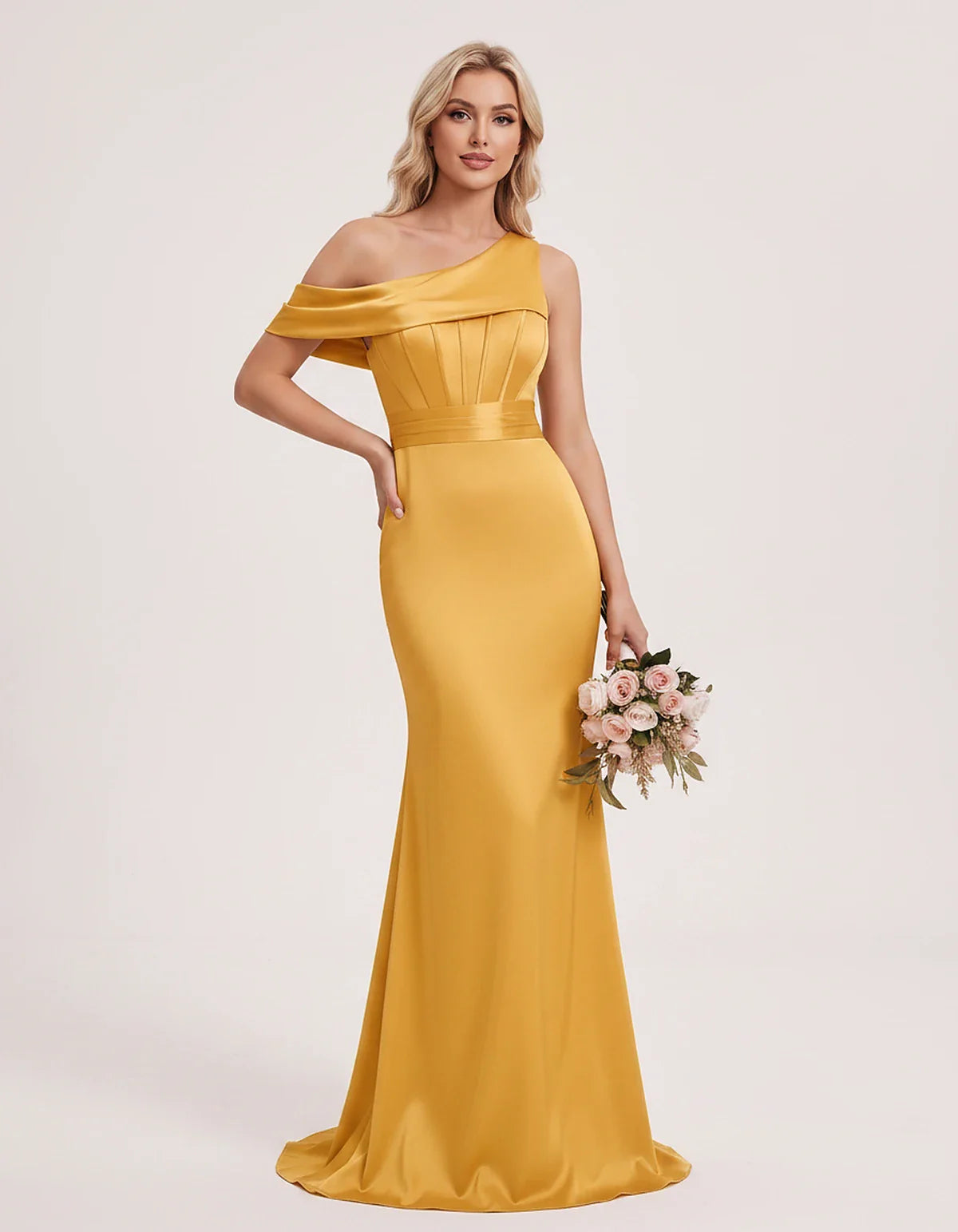 Satin One-Shoulder Off-Shoulder Mermaid Maxi Dress for Party, Cocktail, Evening, Wedding Guest, Bridesmaid & Summer Events, f | SKU: MD-582746193847561-GOLD-L,MD-582746193847561-GOLD-M,MD-582746193847561-GOLD-S,MD-582746193847561-GOLD-XL,MD-582746193847561-GOLD-XS