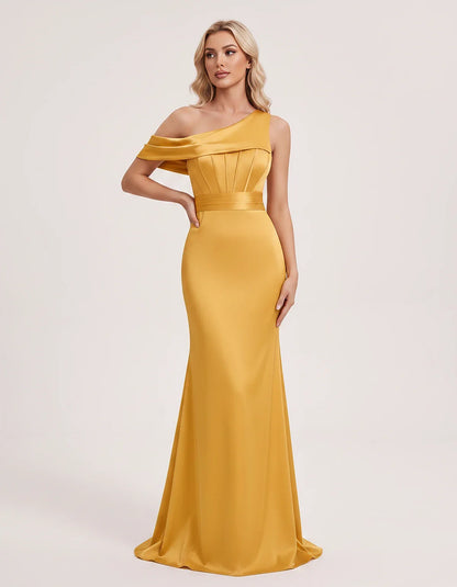 Satin One-Shoulder Off-Shoulder Mermaid Maxi Dress for Party, Cocktail, Evening, Wedding Guest, Bridesmaid & Summer Events, f | SKU: MD-582746193847561-GOLD-L,MD-582746193847561-GOLD-M,MD-582746193847561-GOLD-S,MD-582746193847561-GOLD-XL,MD-582746193847561-GOLD-XS