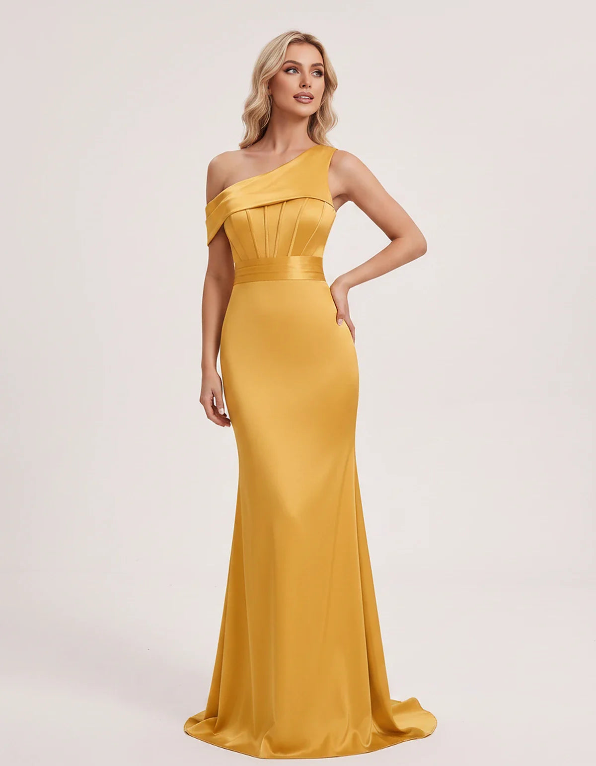 Satin One-Shoulder Off-Shoulder Mermaid Maxi Dress for Party, Cocktail, Evening, Wedding Guest, Bridesmaid & Summer Events, f | SKU: MD-582746193847561-GOLD-L,MD-582746193847561-GOLD-M,MD-582746193847561-GOLD-S,MD-582746193847561-GOLD-XL,MD-582746193847561-GOLD-XS