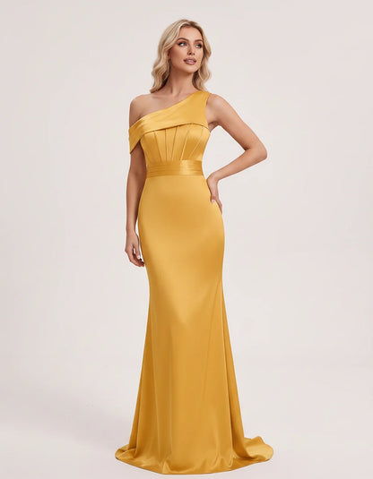 Satin One-Shoulder Off-Shoulder Mermaid Maxi Dress for Party, Cocktail, Evening, Wedding Guest, Bridesmaid & Summer Events, f | SKU: MD-582746193847561-GOLD-L,MD-582746193847561-GOLD-M,MD-582746193847561-GOLD-S,MD-582746193847561-GOLD-XL,MD-582746193847561-GOLD-XS