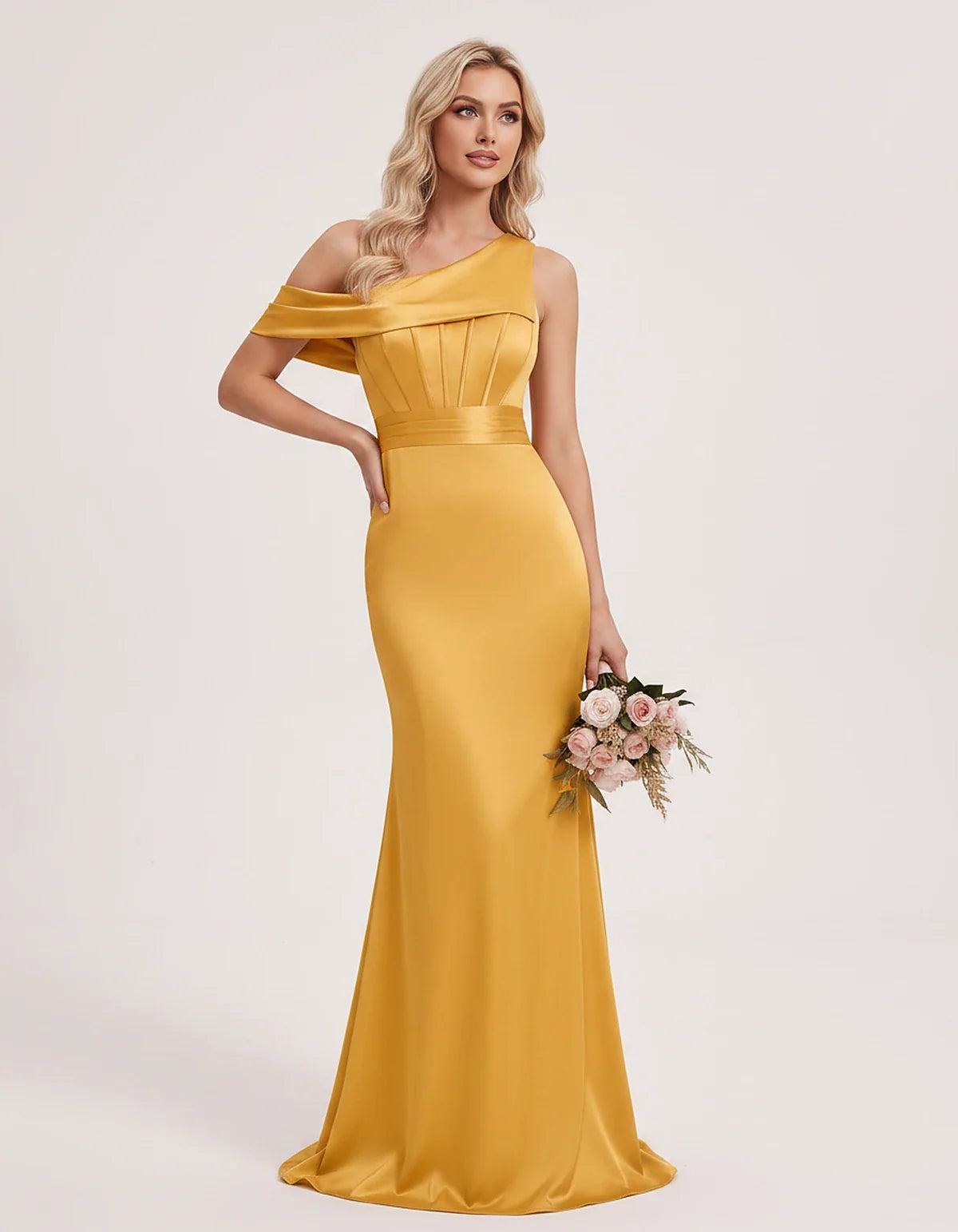 Satin One-Shoulder Off-Shoulder Mermaid Maxi Dress for Party, Cocktail, Evening, Wedding Guest, Bridesmaid & Summer Events, f | SKU: MD-582746193847561-GOLD-L,MD-582746193847561-GOLD-M,MD-582746193847561-GOLD-S,MD-582746193847561-GOLD-XL,MD-582746193847561-GOLD-XS
