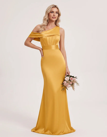 Satin One-Shoulder Off-Shoulder Mermaid Maxi Dress for Party, Cocktail, Evening, Wedding Guest, Bridesmaid & Summer Events, f | SKU: MD-582746193847561-GOLD-L,MD-582746193847561-GOLD-M,MD-582746193847561-GOLD-S,MD-582746193847561-GOLD-XL,MD-582746193847561-GOLD-XS