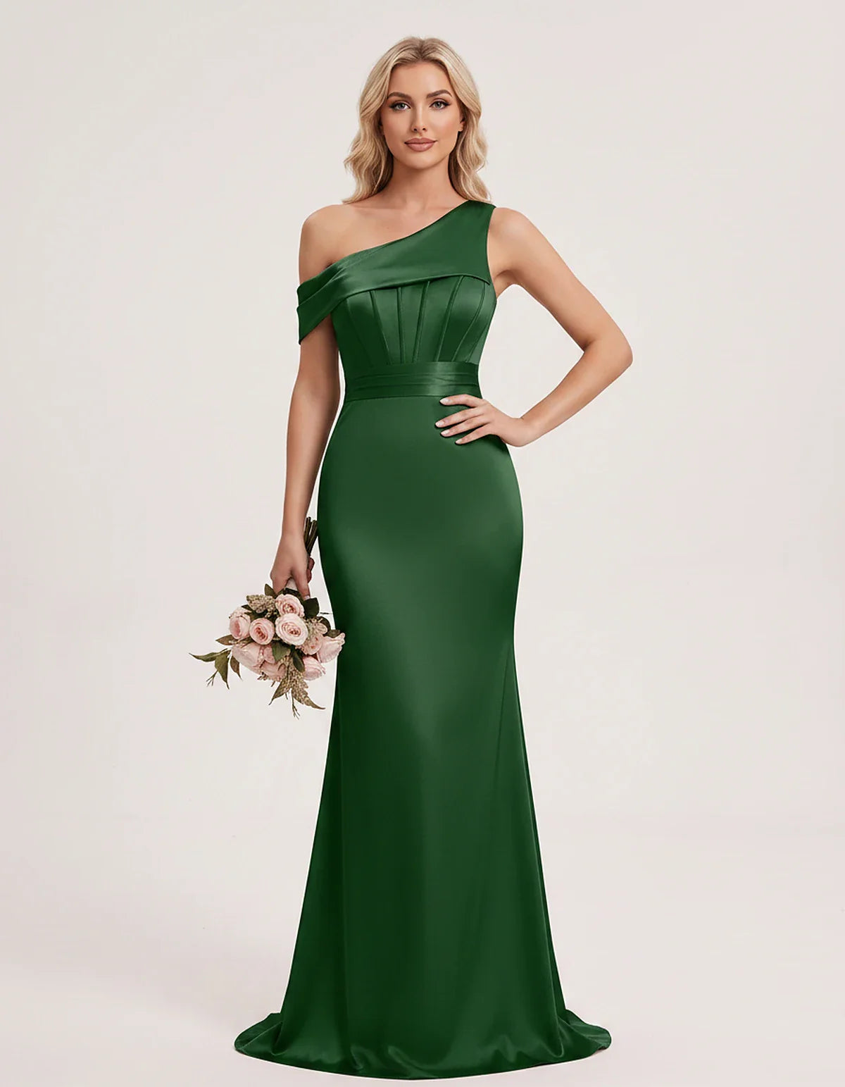 Satin One-Shoulder Off-Shoulder Mermaid Maxi Dress for Party, Cocktail, Evening, Wedding Guest, Bridesmaid & Summer Events, f | SKU: MD-582746193847561-GREEN-L,MD-582746193847561-GREEN-M,MD-582746193847561-GREEN-S,MD-582746193847561-GREEN-XL,MD-582746193847561-GREEN-XS