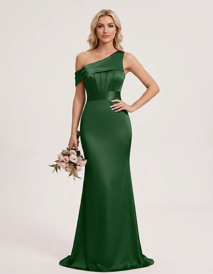 Satin One-Shoulder Off-Shoulder Mermaid Maxi Dress for Party, Cocktail, Evening, Wedding Guest, Bridesmaid & Summer Events, f | SKU: MD-582746193847561-GREEN-L,MD-582746193847561-GREEN-M,MD-582746193847561-GREEN-S,MD-582746193847561-GREEN-XL,MD-582746193847561-GREEN-XS